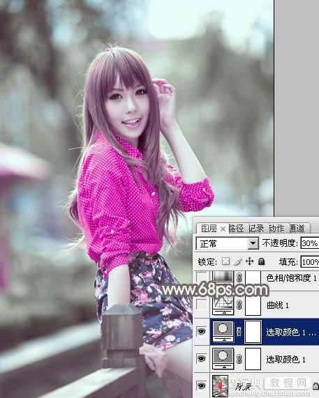 Photoshop为美女图片打造出柔美的淡调灰绿色韩系效果9