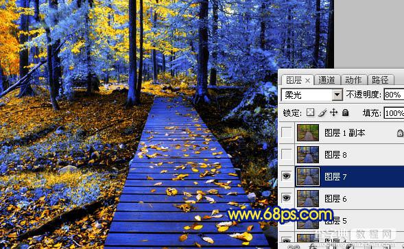 Photoshop打造冷暖对比的蓝黄色森林照片30