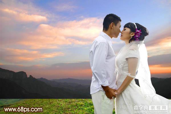 Photoshop为山景婚片增加漂亮的霞光色效果5