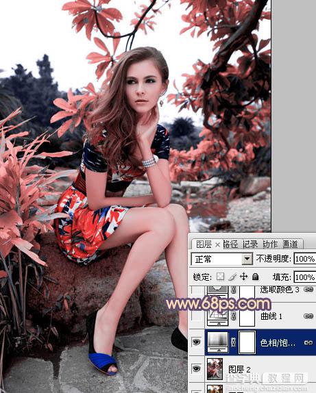 photoshop利用通道替换为树林美女图片加上古典红蓝色11