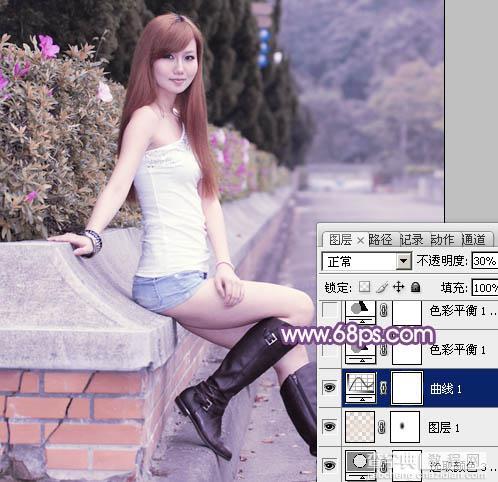 Photoshop将夏季美女图片调制出甜美的粉紫色12