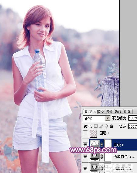 Photoshop将外景清纯美女图片增加上唯美的淡调蓝紫色效果11