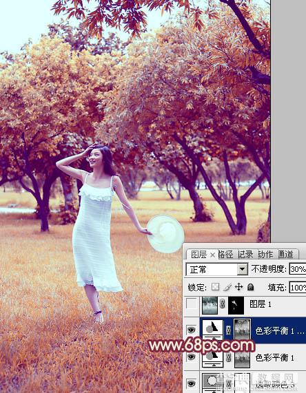 Photoshop为草地上面的美女图片调制出漂亮的秋季蓝橙色效果22