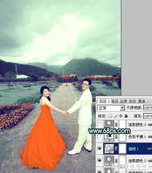 Photoshop为外景婚片打造出古典青绿色效果14
