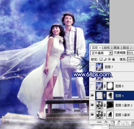 Photoshop将外景婚片调成梦幻的青蓝色15