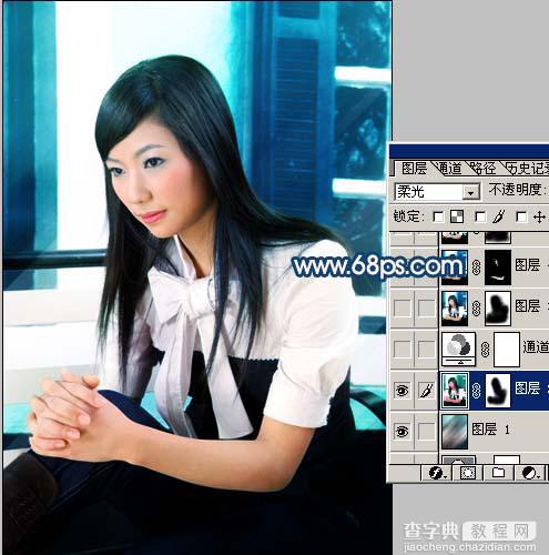 Photoshop 调出照片光亮的蓝色调16