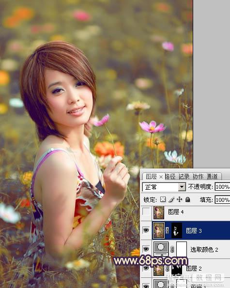 Photosho将花景美女图片调出流行的淡暖色效果12