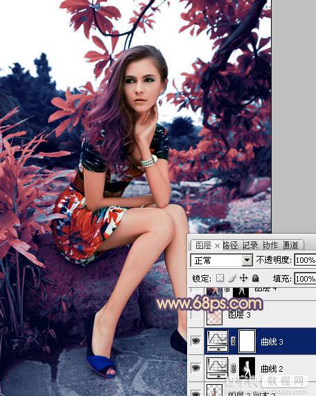 photoshop利用通道替换为树林美女图片加上古典红蓝色27