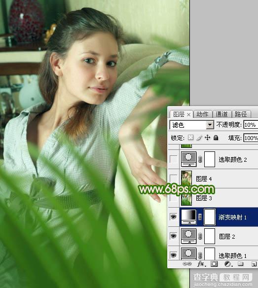 Photoshop将室内人物照片调成甜美清新的绿色调16