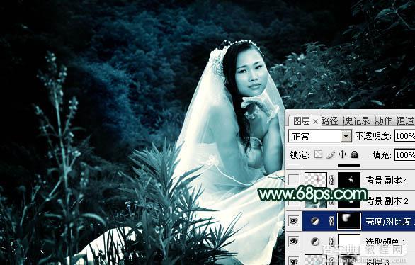 Photoshop将外景婚片打造出柔美的古典暗绿色效果17