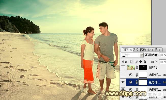 Photoshop将海滩情侣图片调成温馨的暖色调效果16