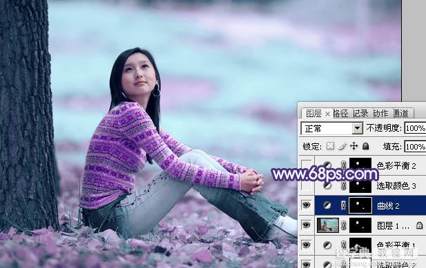 Photoshop为草地上的人物图片增加上梦幻的青紫色23
