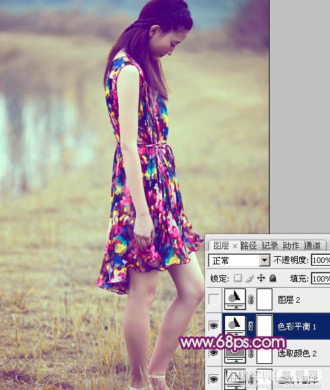Photoshop为草地美女图片增加上流行的暗调暖色效果25