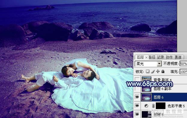 Photoshop将沙滩婚片打造出经典暗蓝色效果23