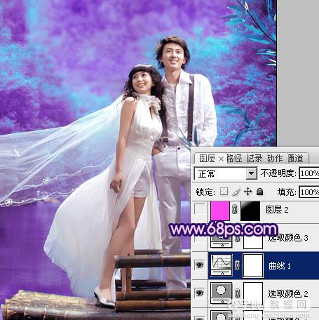 Photosho将河景婚片调制出梦幻的蓝紫色15