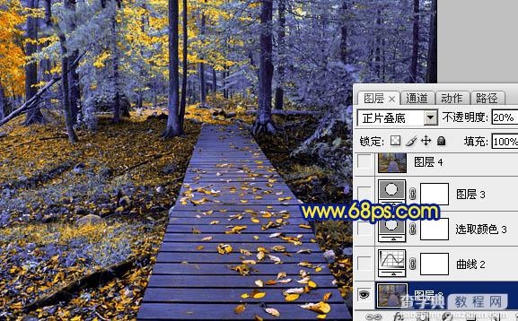 Photoshop打造冷暖对比的蓝黄色森林照片20