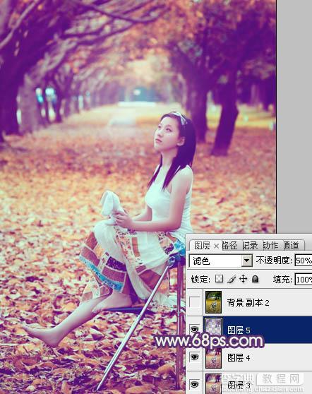 Photoshop将树林写真人物图片打造出漂亮的橙紫色29