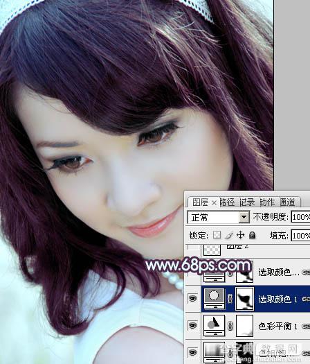Photoshop将美女头像图片调出经典的朦胧紫色调效果13