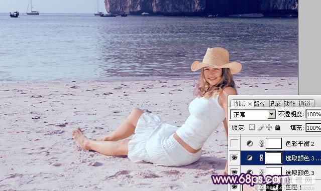 Photoshop为海滩上的美女图片增加上淡紫霞光色21