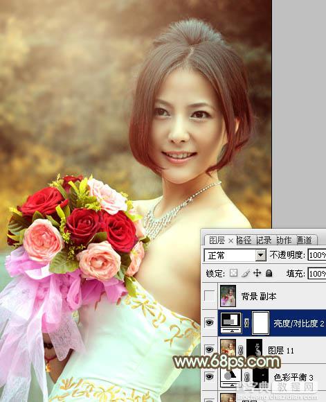 Photoshop将美女婚片调出柔美的秋季黄褐色效果32