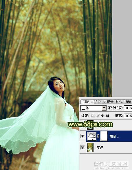 Photoshop将竹林婚片调制出漂亮的古典黄绿色效果15