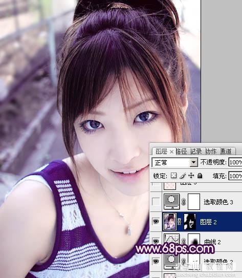 Photoshop将外景美女图片调成可爱的淡紫色13