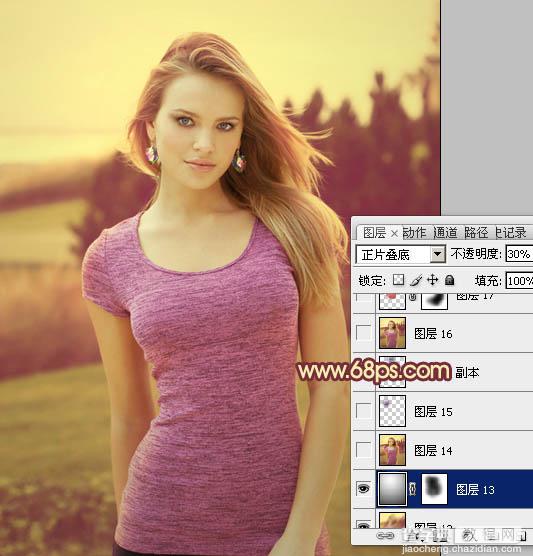 Photoshop将外景人物图片调成柔美的黄紫色27