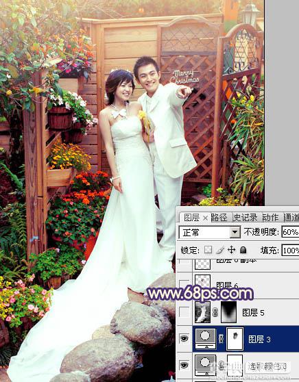 Photoshop将园林婚片调成甜美的暖红色22
