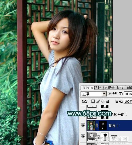 Photoshop将美女图片调成古典暗青色9