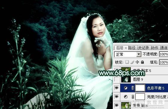 Photoshop将外景婚片打造出柔美的古典暗绿色效果30