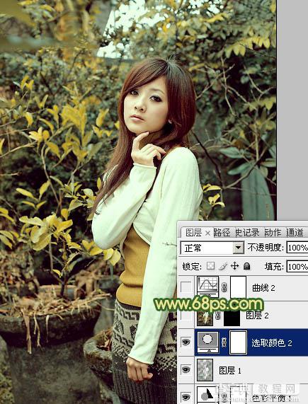 Photoshop将树木边的美女图片调制出纯美的秋季黄绿色效果21