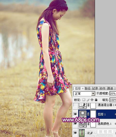 Photoshop为草地美女图片增加上流行的暗调暖色效果9