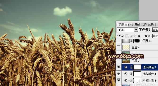 Photoshop下将麦穗图片调成古典暗青色11