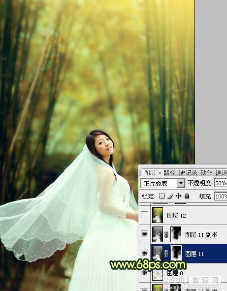 Photoshop将竹林婚片调制出漂亮的古典黄绿色效果28