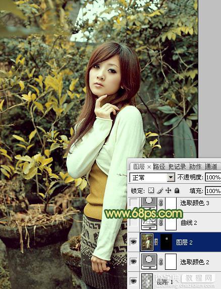 Photoshop将树木边的美女图片调制出纯美的秋季黄绿色效果22