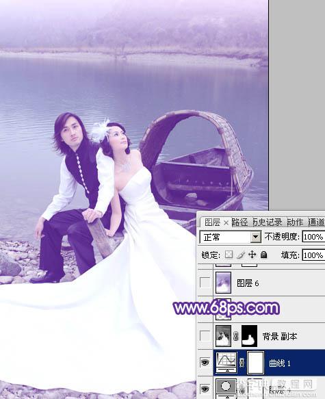 Photoshop将江景婚片调成纯美的蓝紫色20