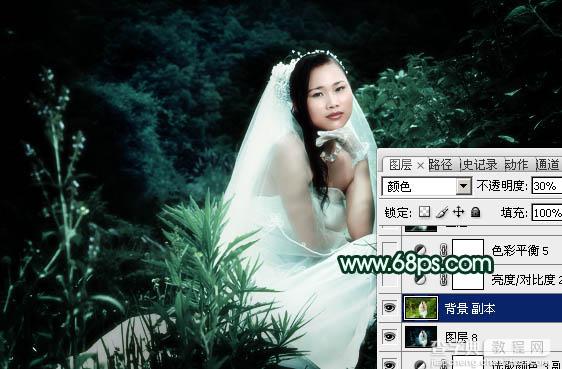 Photoshop将外景婚片打造出柔美的古典暗绿色效果29