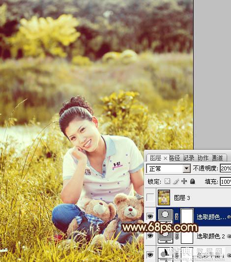 Photoshop将草地人物图片调制出柔美的黄褐色效果19