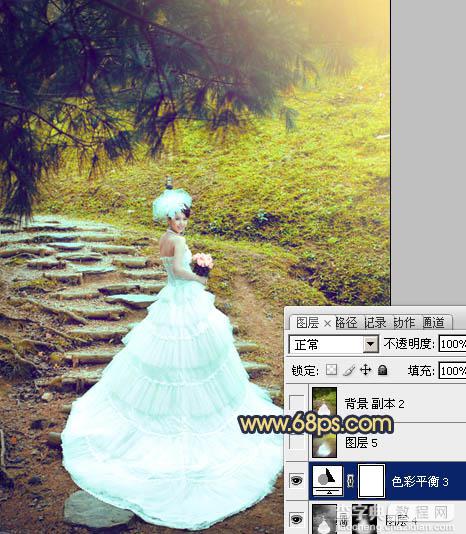 Photoshop将外景婚片调制出清爽的黄绿色效果32