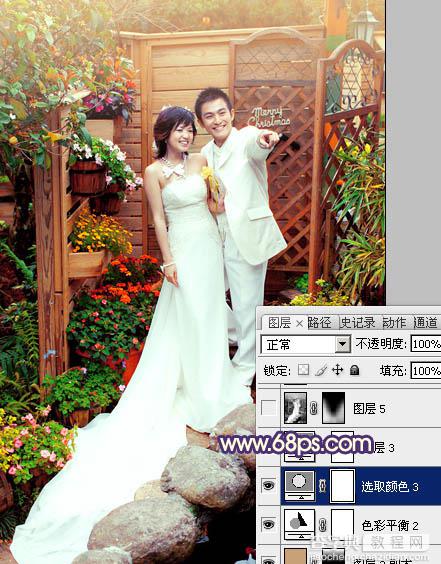 Photoshop将园林婚片调成甜美的暖红色21