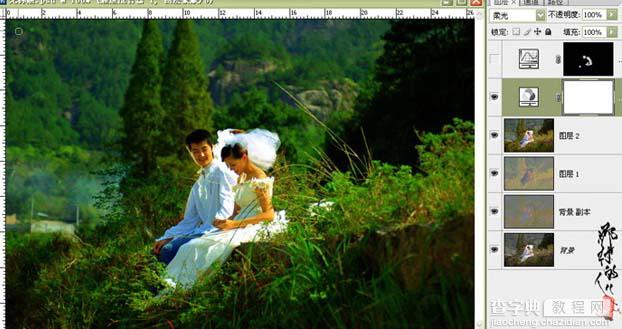 Photoshop 偏暗的婚片加上浓郁的绿色7