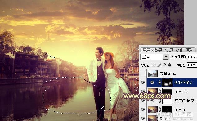 Photoshop将古镇婚片调制出漂亮的霞光色效果33