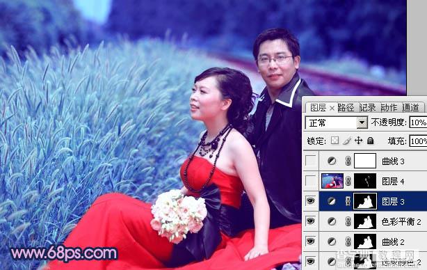 Photoshop将铁轨婚片调制成暗调青蓝色效果21