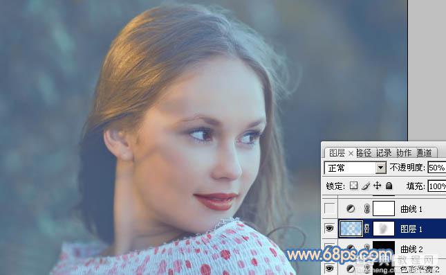 Photoshop将外景美女图片调制出朦胧的淡蓝色16