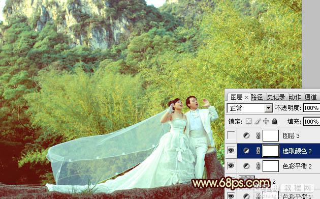 Photoshop将竹林婚片调制出粉嫩的黄青色效果23