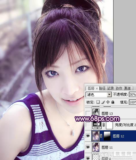 Photoshop将外景美女图片调成可爱的淡紫色22