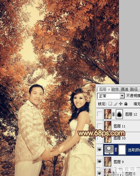 Photoshop将外景婚片调成柔美的古典黄褐色25