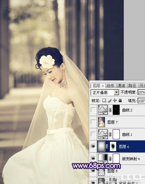 Photoshop制作古典暗蓝色外景美女婚片15