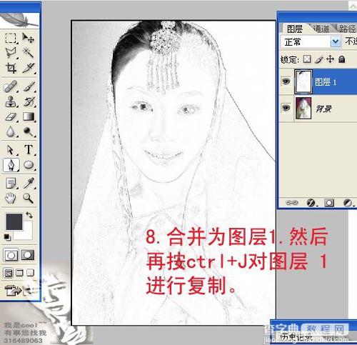 Photoshop把美女照片变卡通工笔画教程11