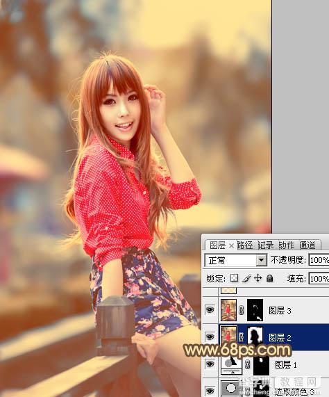 Photoshop制作柔和的暖调红褐色外景美女图片21